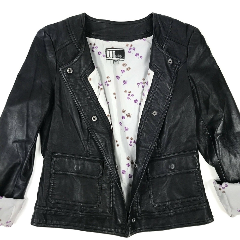 KUT from the Kloth Leather Blazer Jacket Sz S - Picture 4 of 8